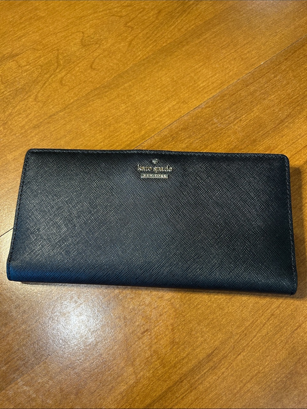 kate spade Black Saffiano Leather Continental Wallet with Gold Logo